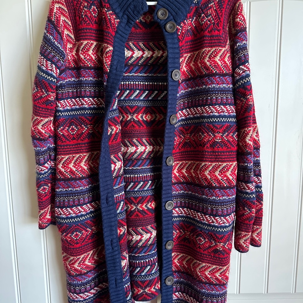 St. John's Bay Red and Blue Patterned Cardigan